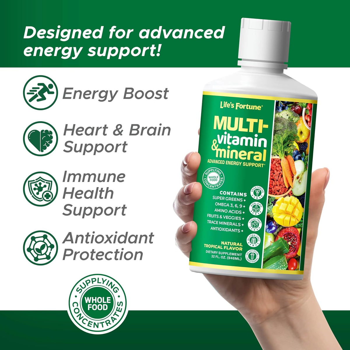 Life’s Fortune Liquid Multivitamin for Adults and Seniors - Fast Absorption, 90+ Nutrients, Tropical Flavour, 946 ml - görsel 2