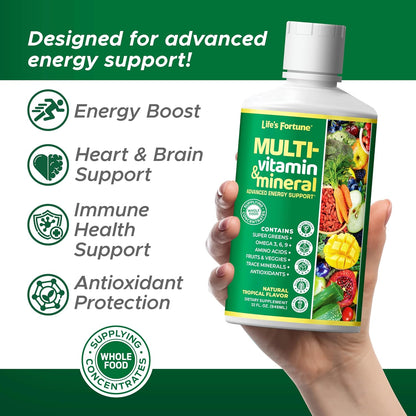 Life’s Fortune Liquid Multivitamin for Adults and Seniors - Fast Absorption, 90+ Nutrients, Tropical Flavour, 946 ml