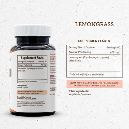 Secrets of the Tribe Lemongrass 60 Capsules, 800 mg