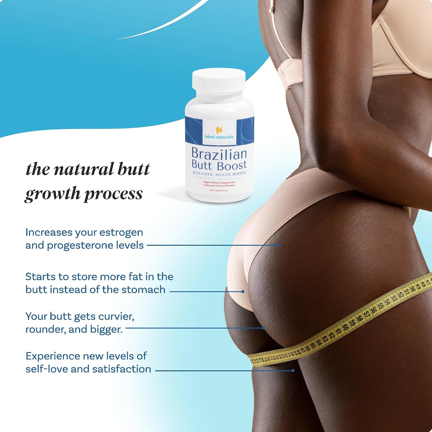 Kimi Naturals Butt Enhancer Pills – Natural Booty Builder for Bigger Buttocks and Curves – 60 Capsules - görsel 2