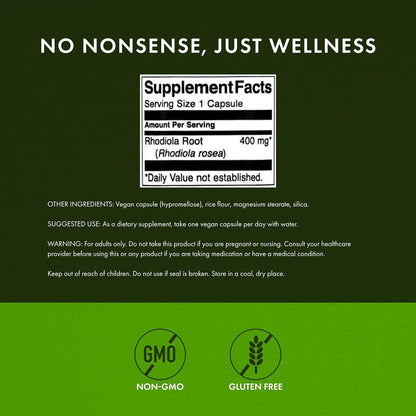 Swanson Rhodiola Rosea Root - Adaptogenic Herb Supplement for Stress and Mood Support - 400mg, 100 Capsules (2 Pack)