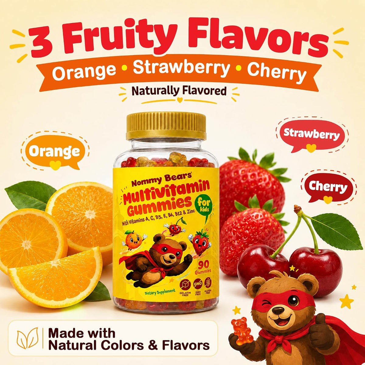NOMMY BEARS Children's Multivitamin Gummies – 11 Essential Nutrients, Gelatine-Free, Vegan, Natural Flavours - görsel 4