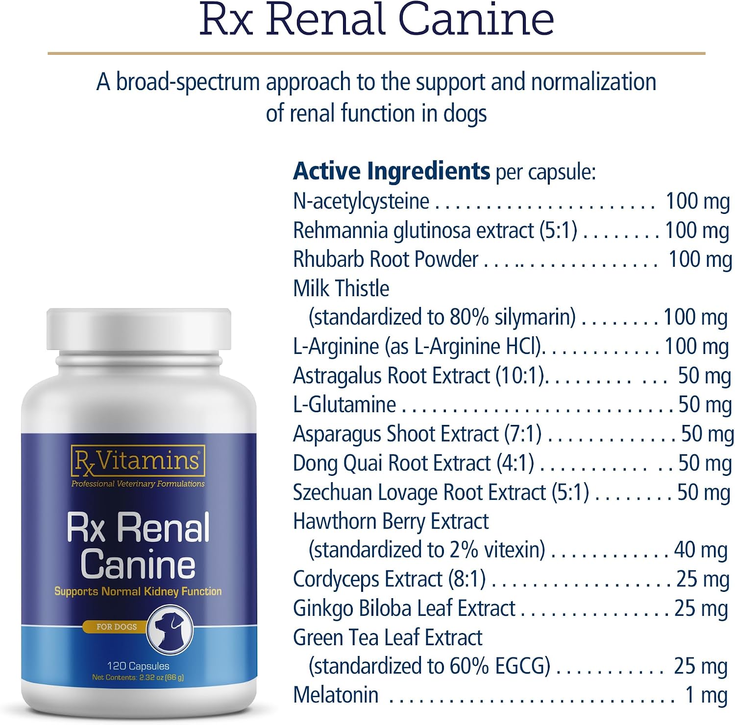 Rx Vitamins Rx Renal Canine Kidney Support for Dogs - Milk Thistle Extract, Green Tea, & Cordyceps Capsules for Dogs - Dog Kidney Support Supplement - 120 ct - görsel 6