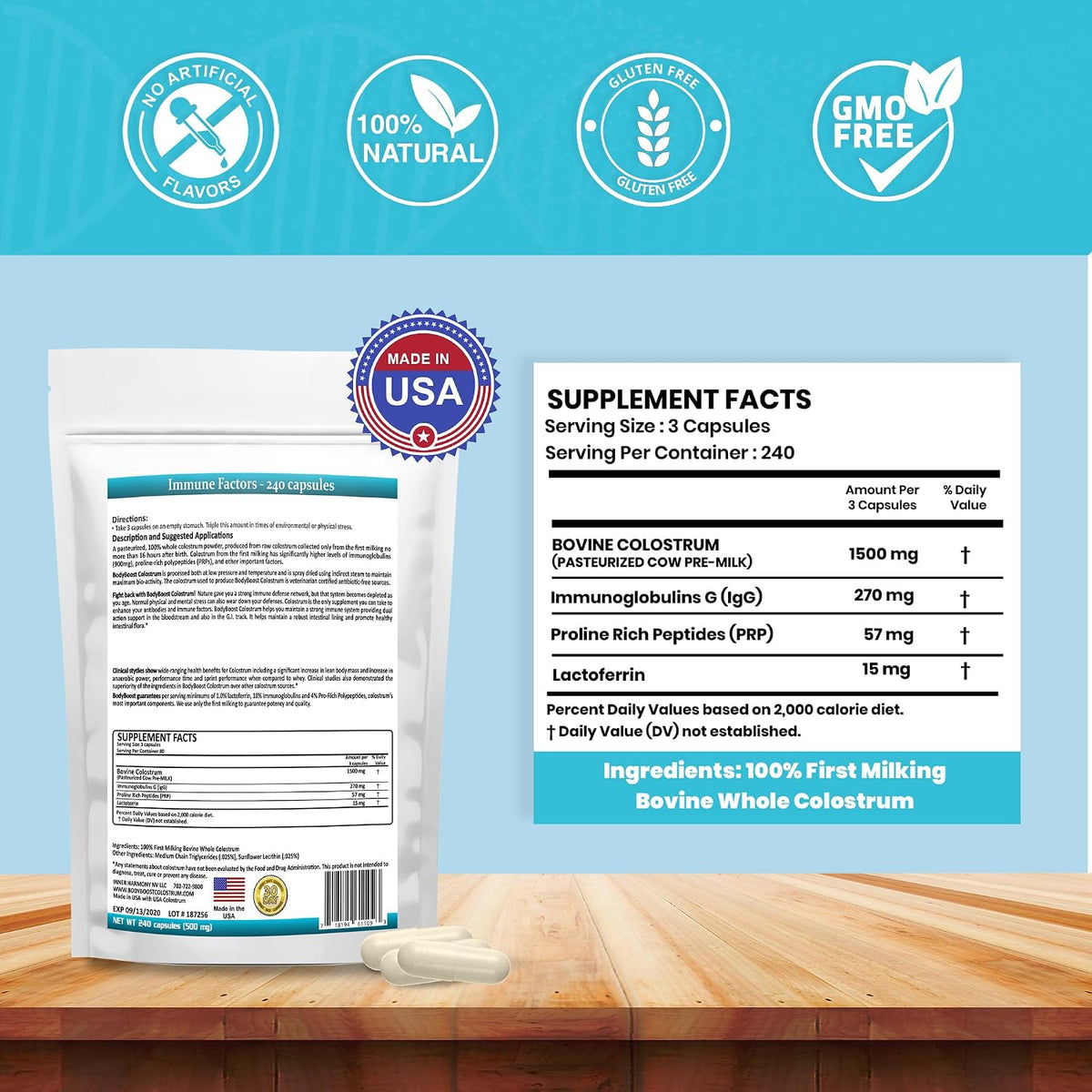 BodyBoost Colostrum Capsules (240 Capsules) - Grass-Fed Bovine Colostrum Immune Supplement - görsel 2