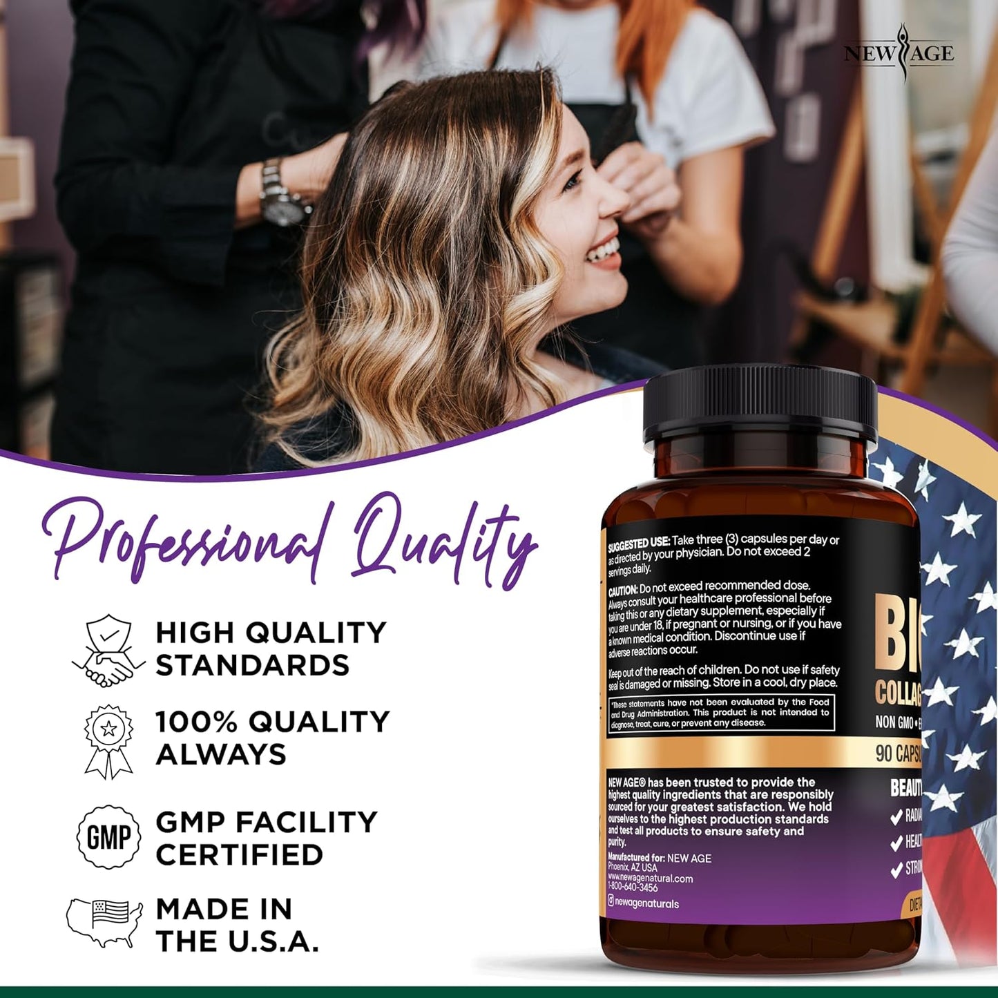 NEW AGE Biotin Collagen Keratin Hyaluronic Acid – Hair Growth Supplements for Men and Women, Nails, Hair and Skin Support with DHT Blocker, Vitamin E, Folic Acid, Pumpkin Seed, MSM – 270 Count - görsel 6