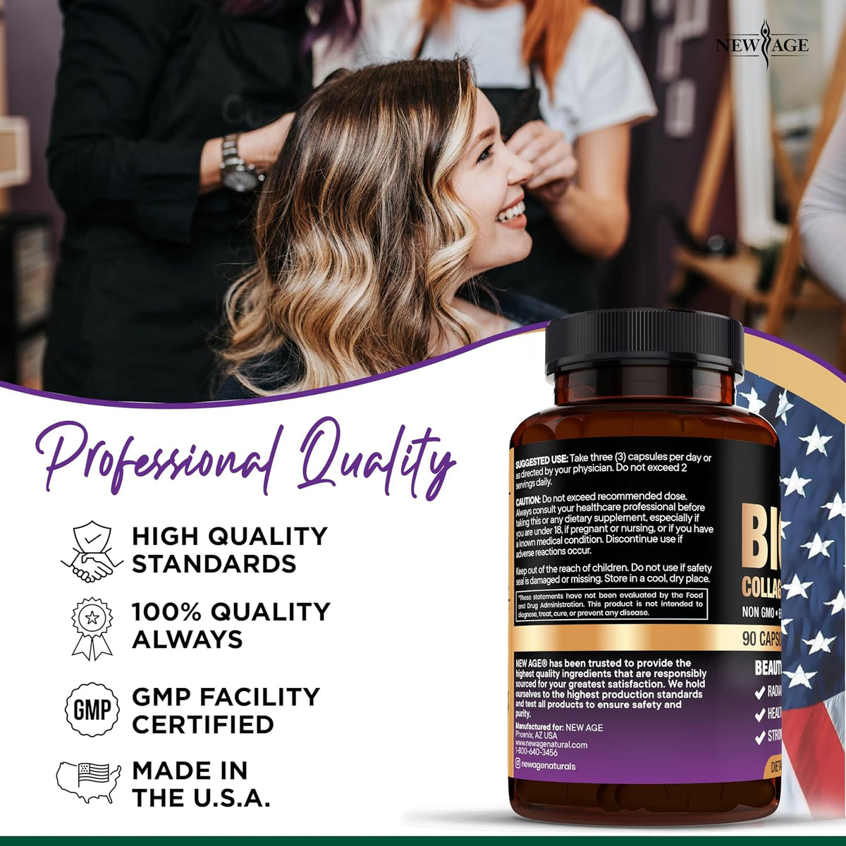 NEW AGE Biotin Collagen Keratin Hyaluronic Acid – Hair Growth Supplements for Men and Women, Nails, Hair and Skin Support with DHT Blocker, Vitamin E, Folic Acid, Pumpkin Seed, MSM – 270 Count - görsel 6