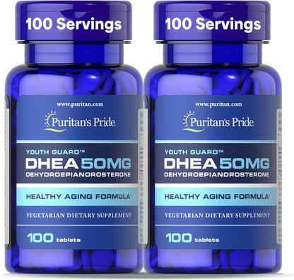 Puritan's Pride Youth Guard DHEA for Women and Men 50mg, Dietary Supplement for Healthy Ageing, 200 Tablets (2 Pack)