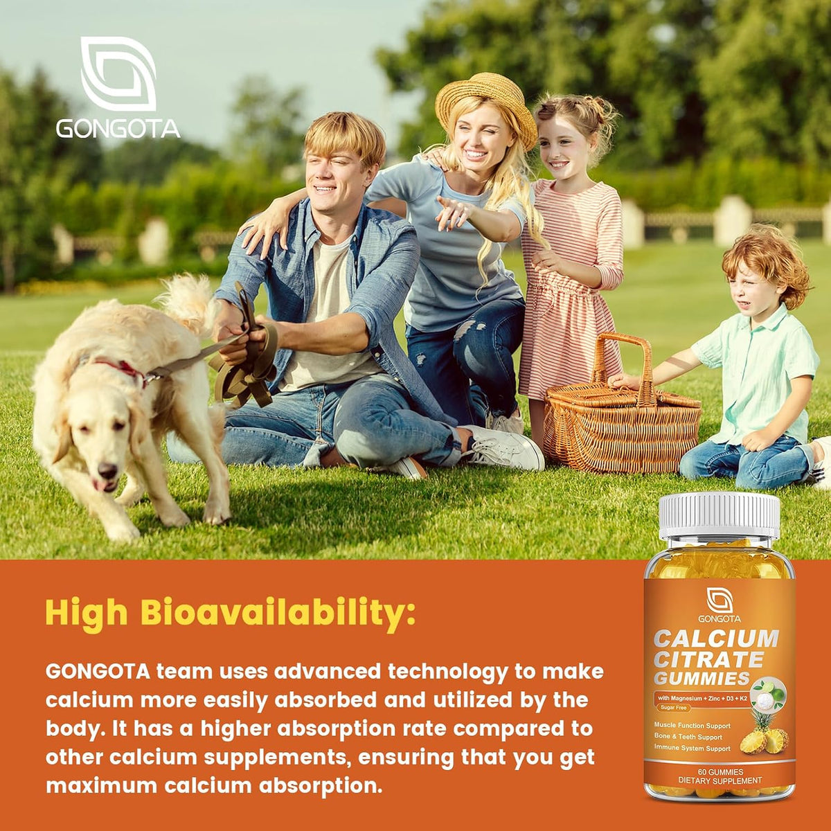 GONGOTA Calcium Citrate Gummies with Vitamin D3 - 120 Gummies - görsel 4