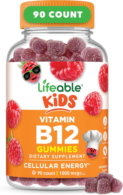 Lifeable Vitamin B12 Gummies for Children – 1000 mcg – Raspberry Flavour – 90 Count