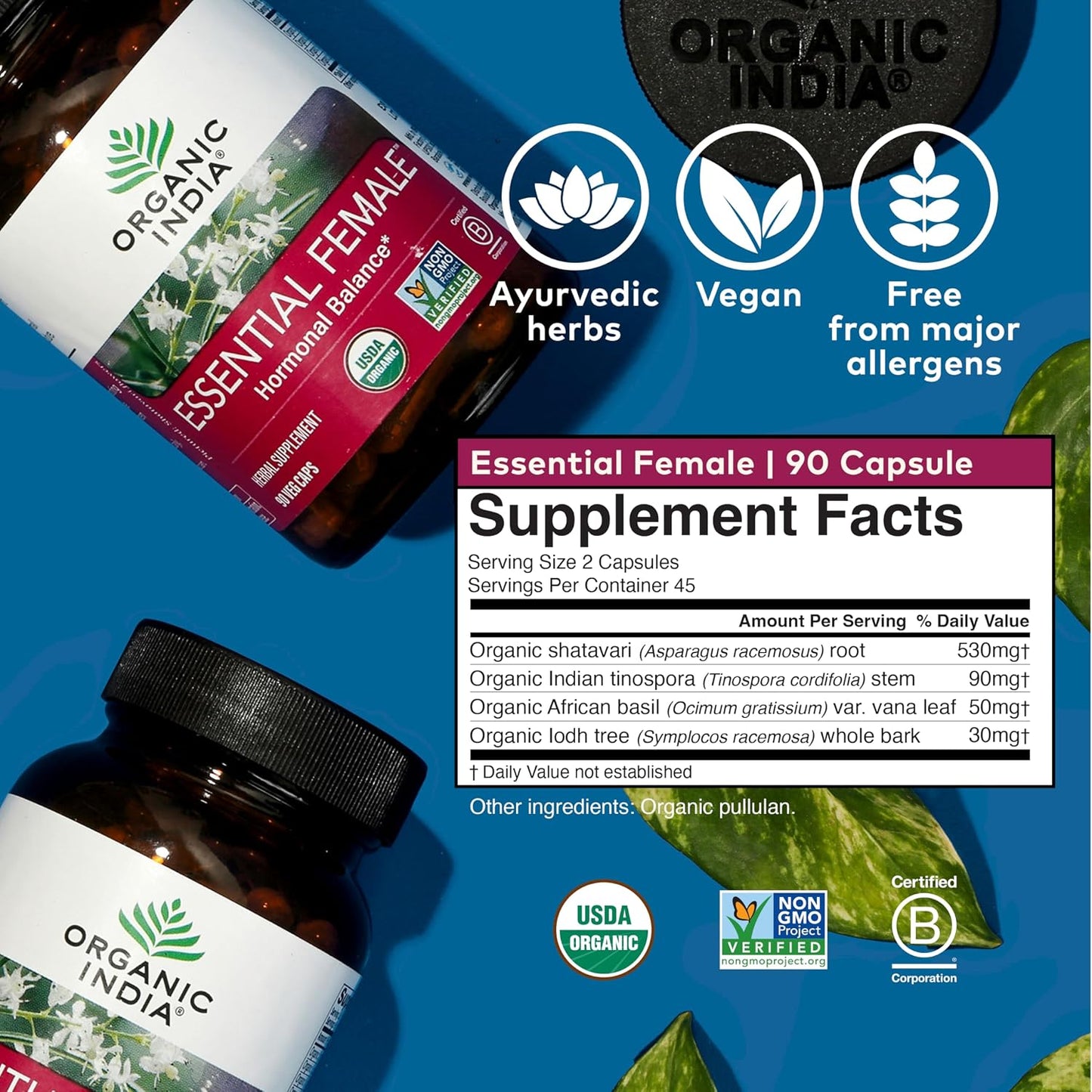 ORGANIC INDIA Essential Female Herbal Supplement – Hormonal Balance, Women’s Formula, Ayurvedic, 90 Capsules - görsel 6