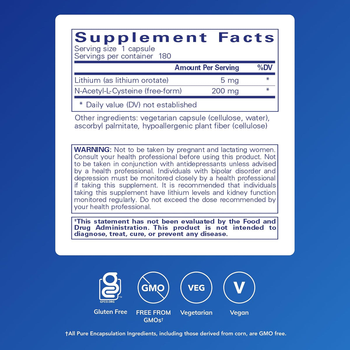 Pure Encapsulations Lithium Orotate 5 mg with NAC – Brain Support Supplement – 180 Capsules - görsel 2
