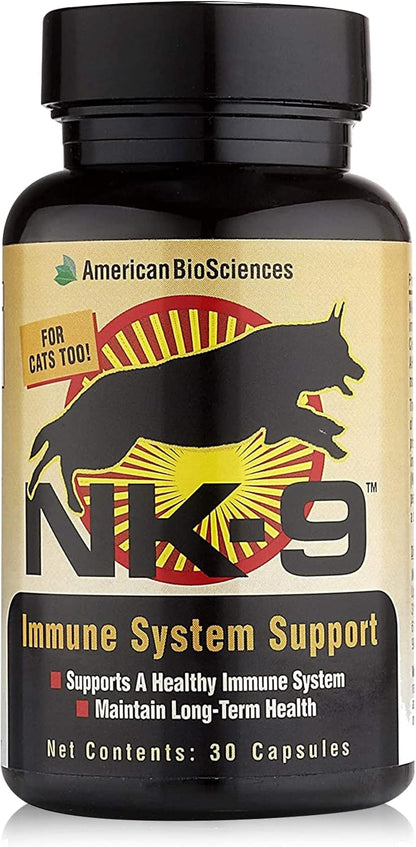 American BioSciences NK-9 AHCC Food Supplement for Dogs and Cats – Immune Support – 30 Capsules