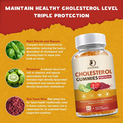 Cholesterol Support Gummies with Plant Sterols, Red Yeast Rice and Citrus Bergamot (2 Pack)