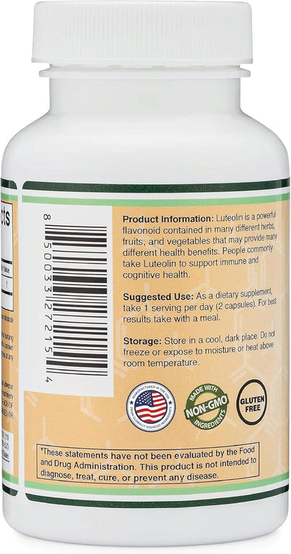 Double Wood Luteolin Supplement – 100mg per Serving, 120 Capsules, Gluten-free