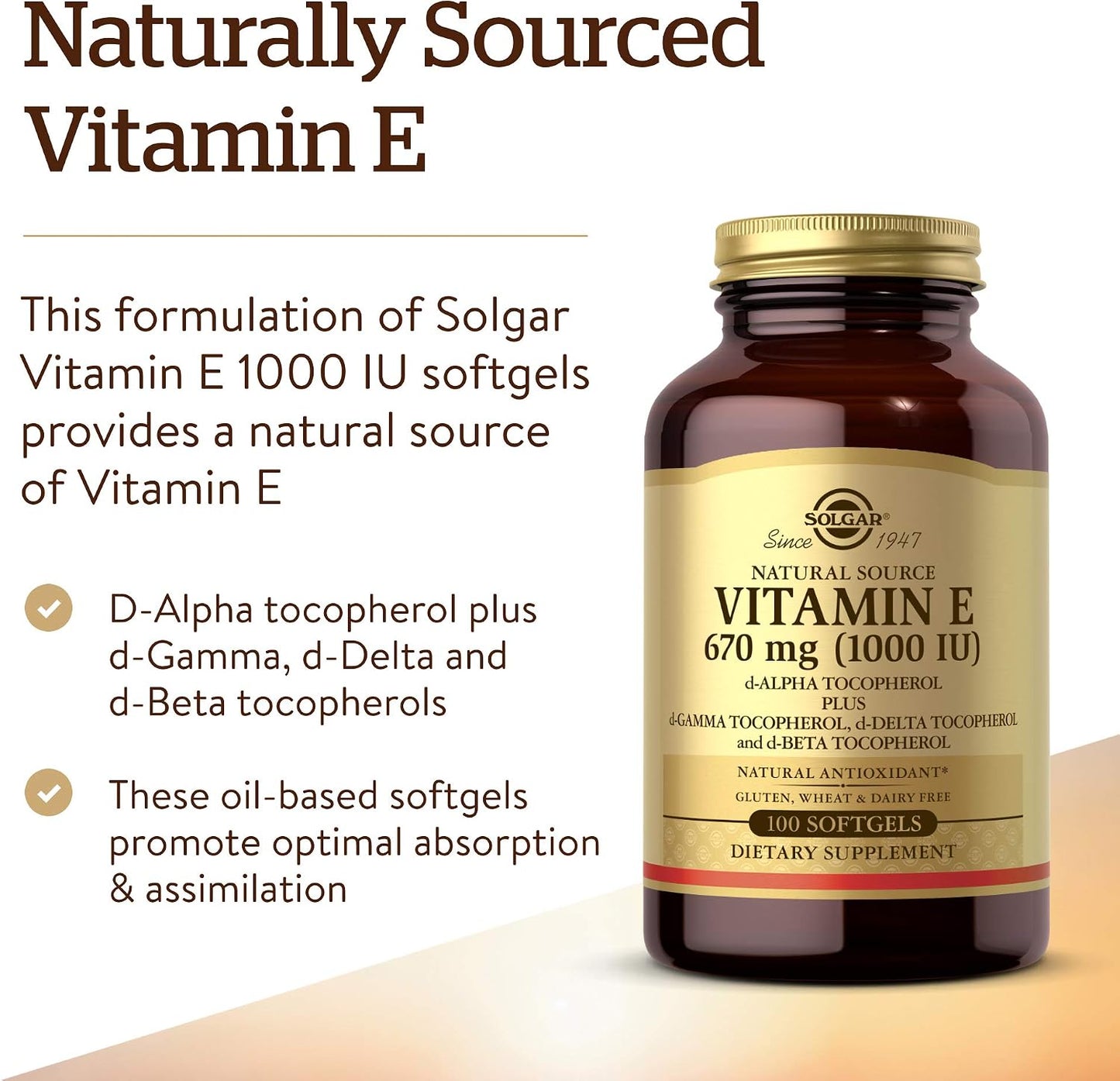 Solgar Vitamin E 670 mg (1000 IU) Mixed Softgels, 100 Softgels - görsel 3