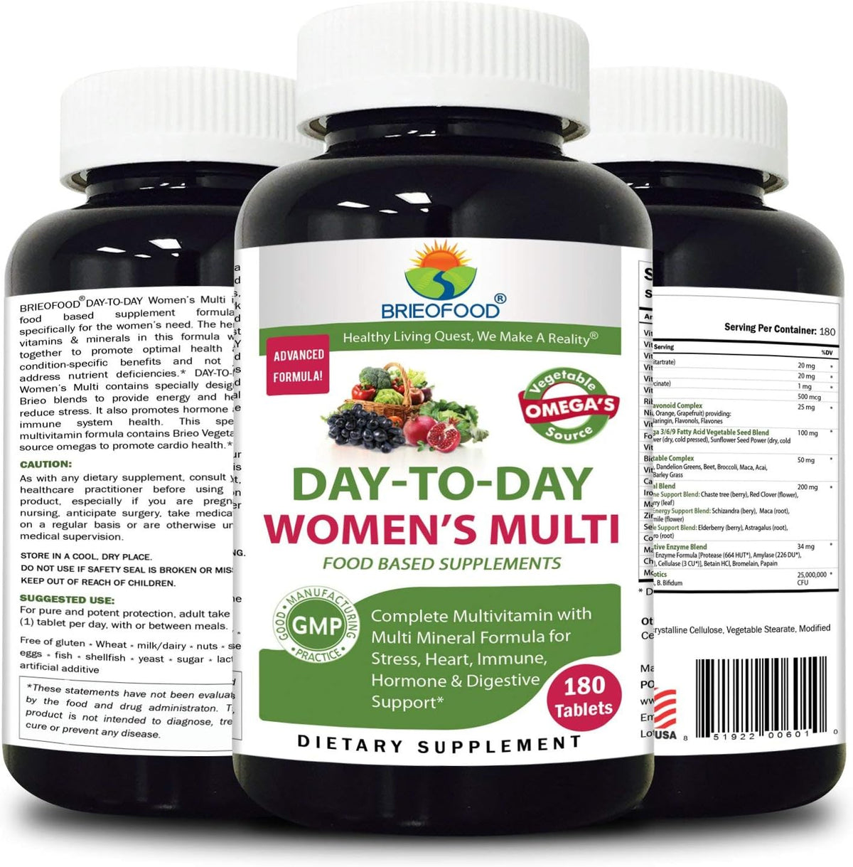 Briofood, Day-to-Day Food Based Women's Multi (180 Tablets) with Vegetable Source Omegas - görsel 4