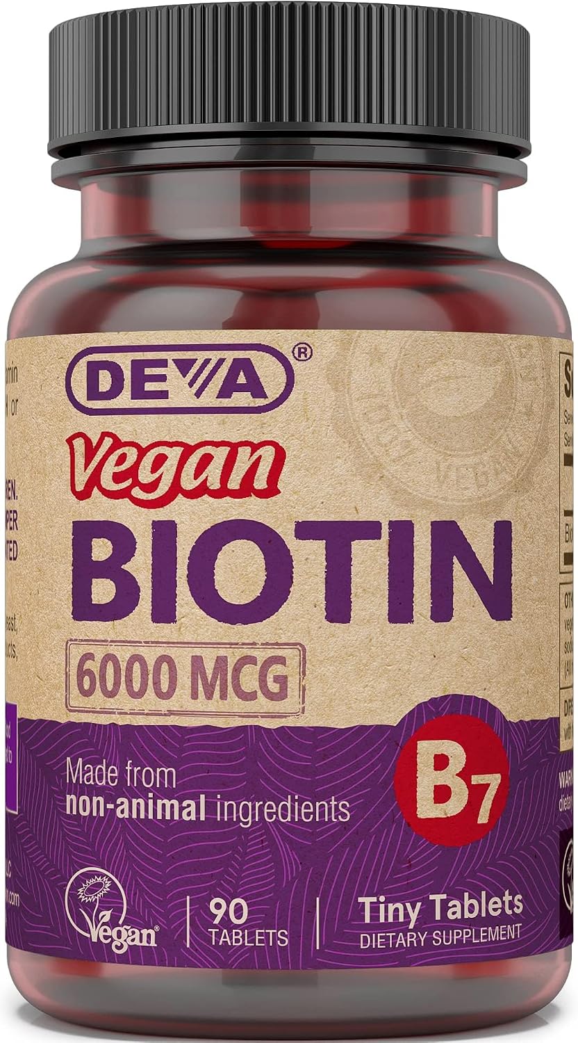 DEVA Vegan Biotin Supplement 6000 mcg – Easy-to-Swallow Tiny Tablets, 90 Count - görsel 1