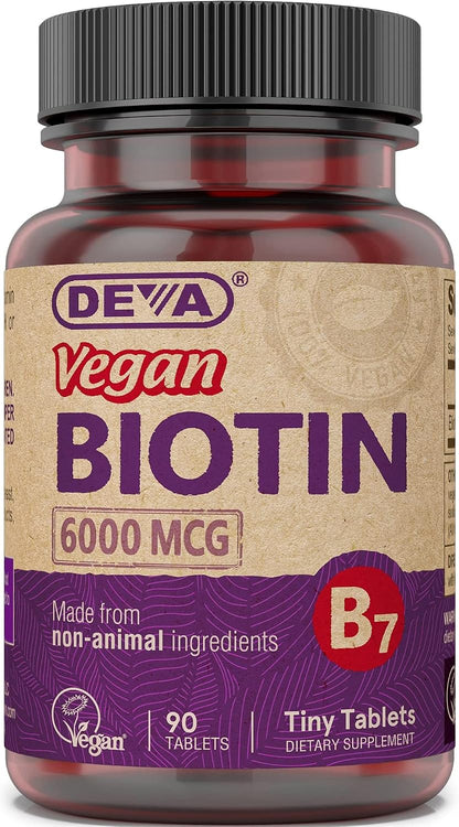 DEVA Vegan Biotin Supplement 6000 mcg – Easy-to-Swallow Tiny Tablets, 90 Count