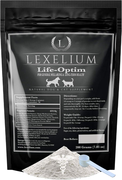 Lexelium Life-Optim Terminal Illness Support Blend for Dogs and Cats | 100% Natural Supplement Powder | 200g Bag
