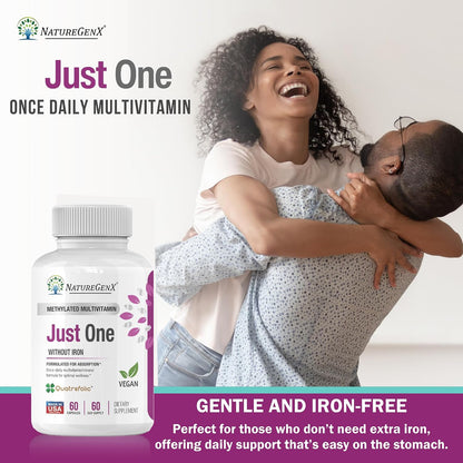 NatureGenX Just One Daily Methylated Multivitamin – Iron-Free with Methyl B12 & Methylfolate – Methylation Support for Men & Women – Vegan, Gluten-Free, Non-GMO – 60 Capsules (2-Month Supply)