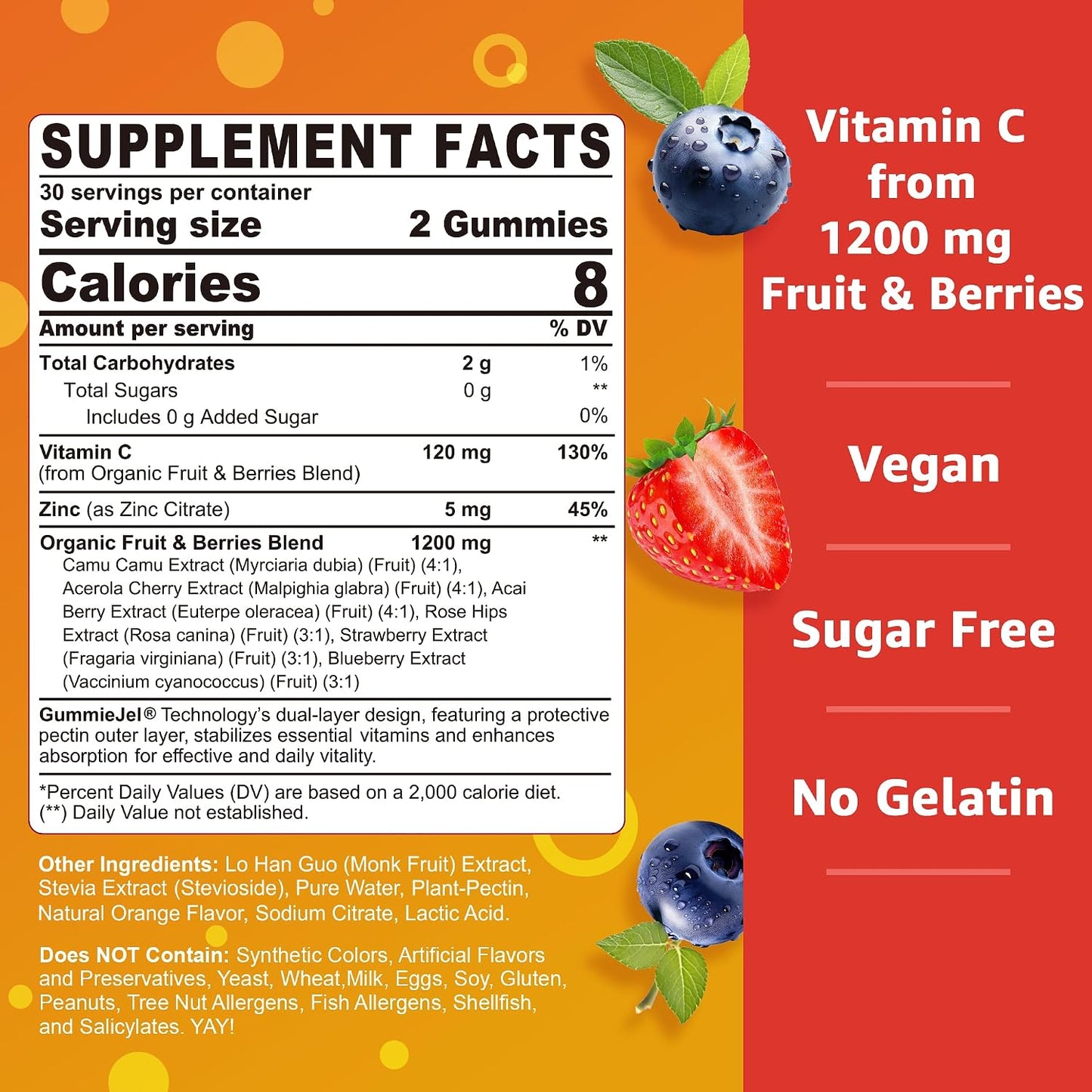 Nextdia Organic Vitamin C Gummies 120mg - Sugar Free Whole Food Immune Support - 60 Sweets - görsel 2