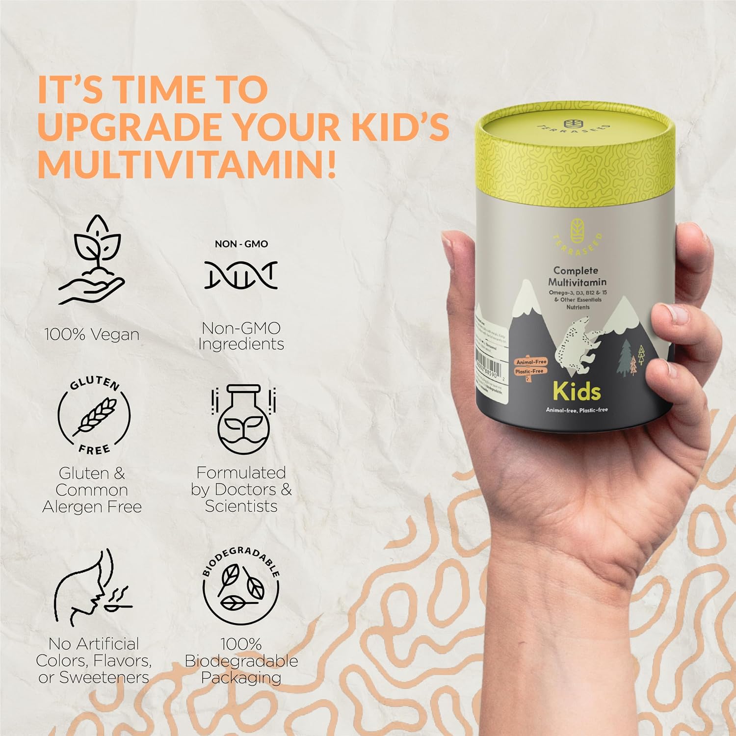 Terraseed Complete Kids Multivitamin Gummies - Omega-3-6-9, Vitamin C, Zinc, B12 - Vegan Gummies for Children 2+ (60 Gummies) - görsel 2