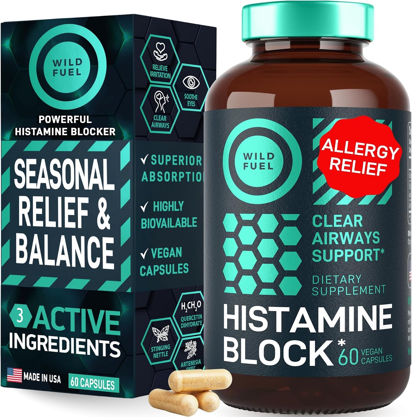 Histamine Block 10:1 Flavonoids Supplement – Quercetin, Stinging Nettle, Artemisia Annua – Seasonal Allergy Support – 60 Capsules - görsel 1