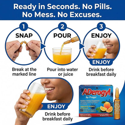 Aderogyl Oral Liquid Vitamins with A, C, D, E, Zinc, Propolis, Honey & Botanical Extracts - Immune Support - 5 Ampoules
