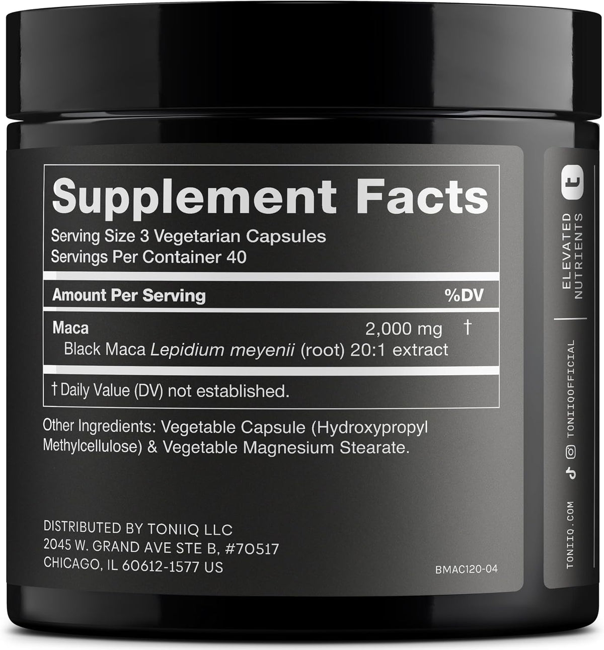 Toniiq Black Maca Root – Ultra High Potency 20:1 Extract – Single Origin, Wildcrafted & Highly Concentrated – Third-Party Lab Tested – 120 Capsules - görsel 2