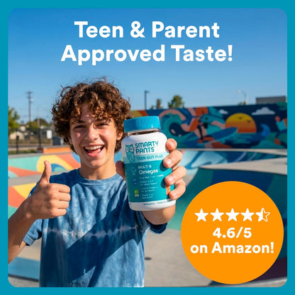 SmartyPants Teen Guy Plus Multi & Omegas Multivitamin Gummies, Pineapple and Orange, 60 Gummies (30 Day Supply)