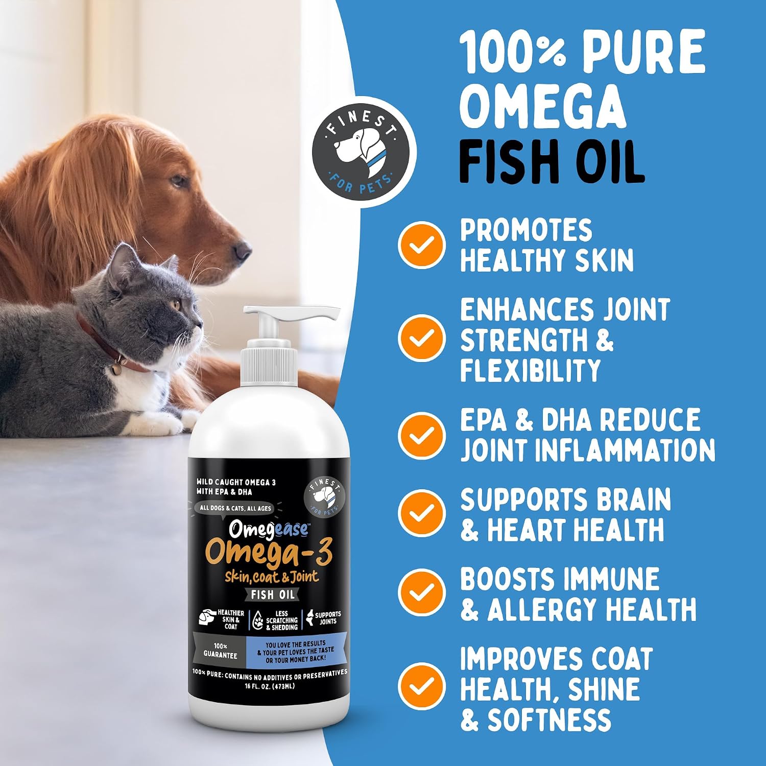 100% Pure Fish Oil for Dogs & Cats (1,545mg Omega-3 per 5ml Teaspoon) 946ml - görsel 2