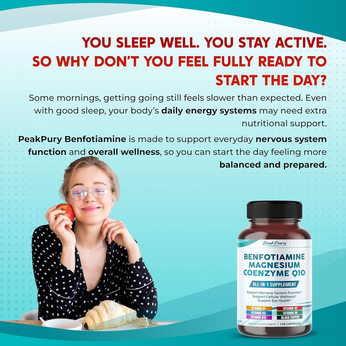 PeakPury Benfotiamine with Magnesium & Coenzyme Q10 - Supports Nerve Health, Cellular Wellness & Eye Health - 150 Capsules - görsel 2