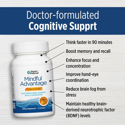 DOCTORS' PREFERRED Mindful Advantage Brain Supplements for Memory and Focus – Boost Memory, Mental Sharpness, Recall & Concentration – 30 Capsules