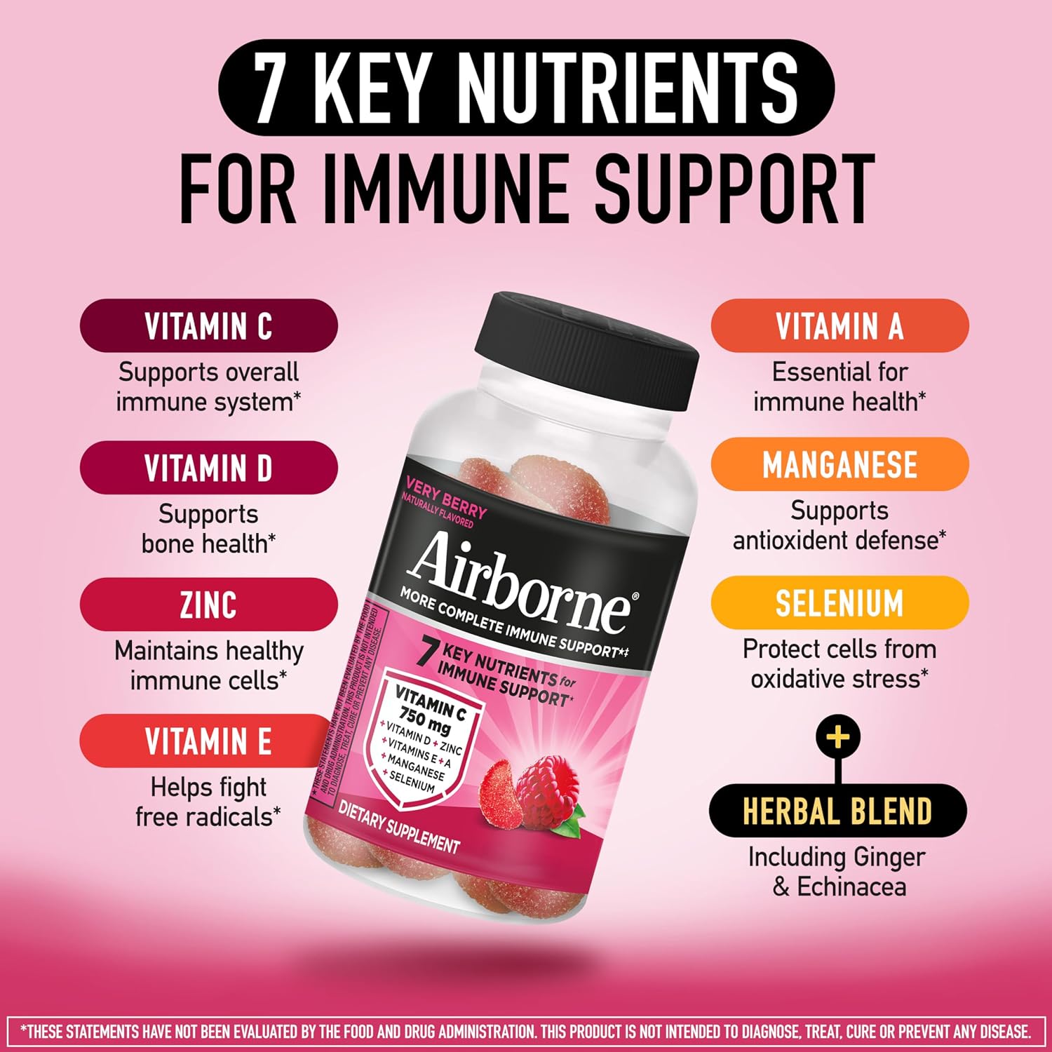 Airborne 750mg Vitamin C Gummies for Adults - Immune Support - 42 Gummies, Very Berry Flavour - görsel 3