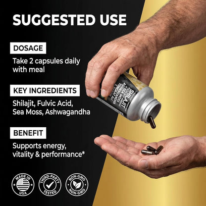 Clean Nutraceuticals Shilajit Supplement for Men with Sea Moss, Tongkat Ali, Ashwagandha, Boron, Zinc, CoQ10, PQQ - Fulvic Acid Capsules - Energy Support - 90 Count