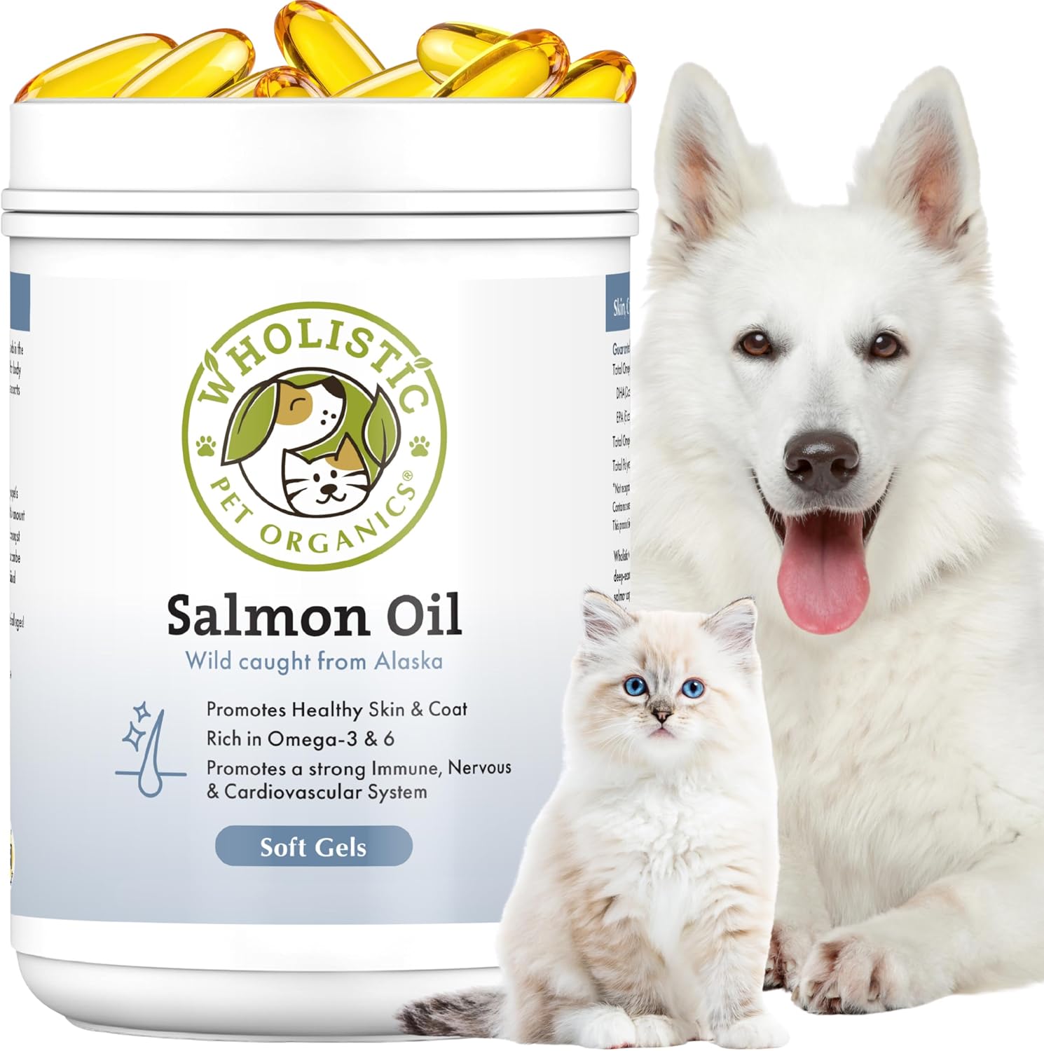 Wholistic Pet Organics Wild Alaskan Salmon Oil for Dogs - Omega 3 Dog Fish Oil with EPA and DHA for Skin, Coat, Heart and Nervous System Health (500 Capsules) - görsel 1