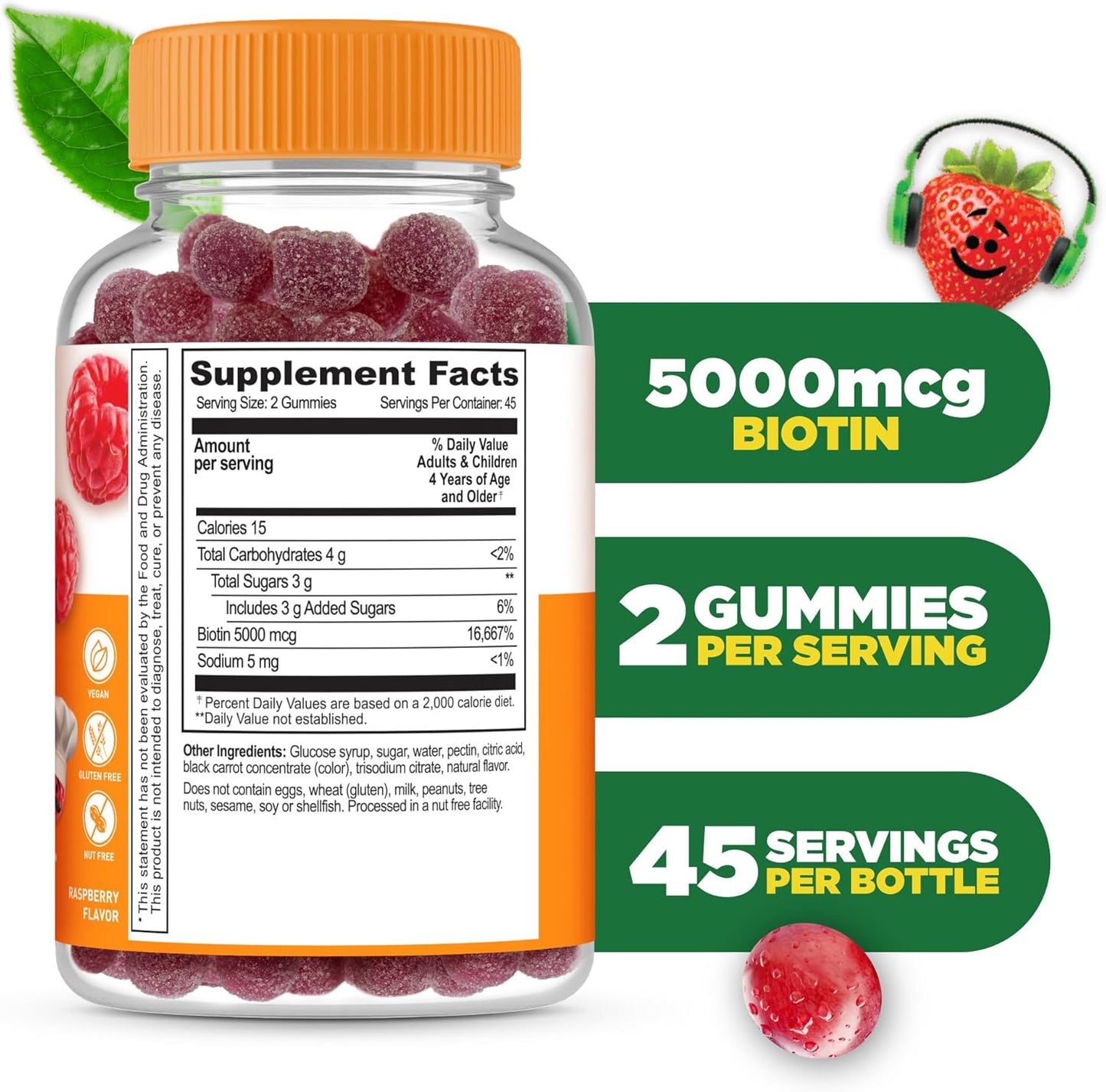 Lifeable Kids Biotin Gummies, 5000mcg, Natural Raspberry Flavour, 90 Gummies - görsel 2
