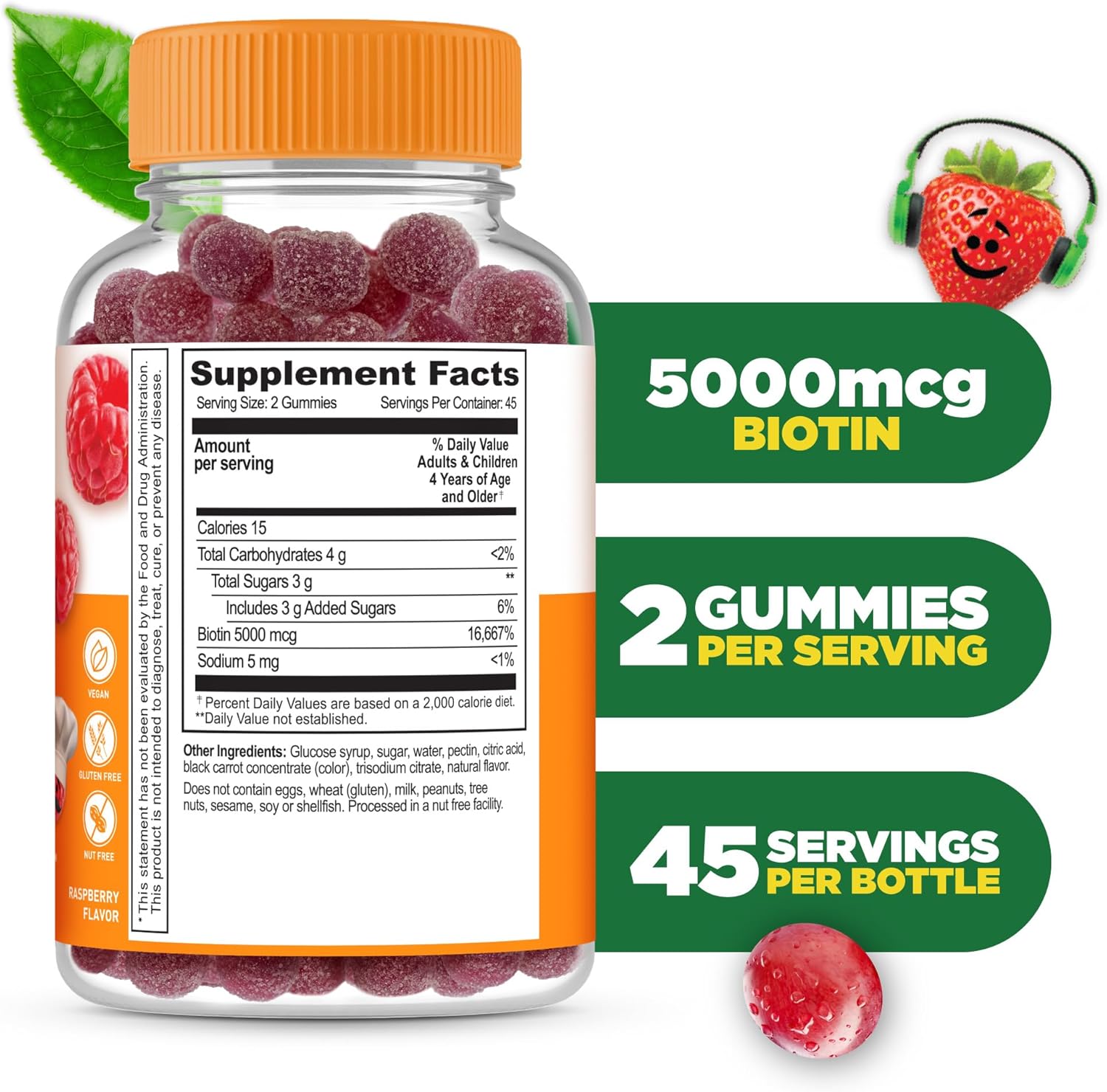 Lifeable Kids Biotin Gummies, 5000mcg, Natural Raspberry Flavour, 90 Gummies - görsel 2