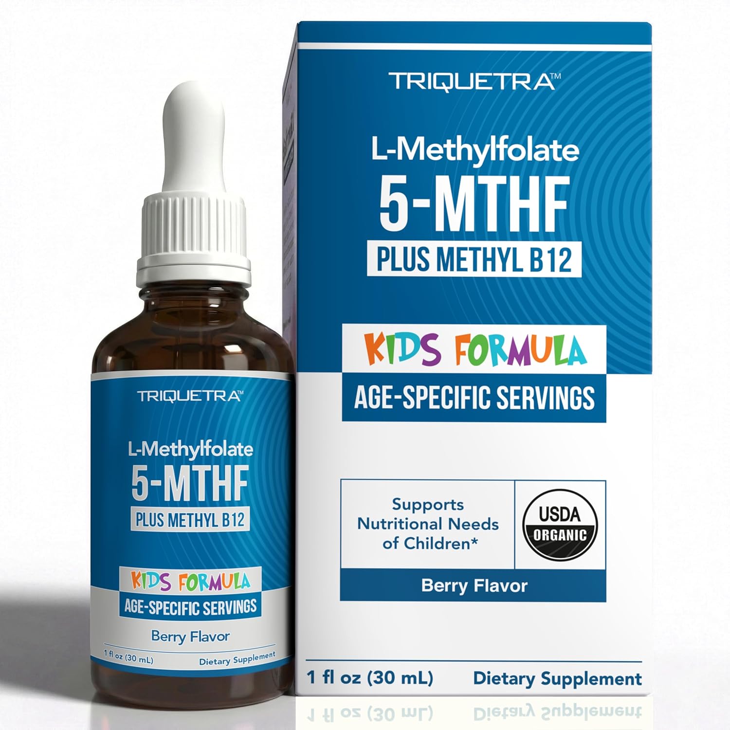 Organic Kids L-Methylfolate + Methyl B12 Cofactor - MTHFR Sublingual Form - 5-MTHF, Superior Form of Folate - Adjustable Dosage for All Ages - Mood, Behaviour, Cognition - Organic Berry Flavour, 30 ml - görsel 1