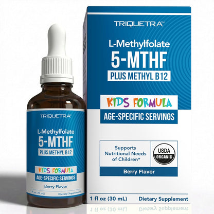 Organic Kids L-Methylfolate + Methyl B12 Cofactor - MTHFR Sublingual Form - 5-MTHF, Superior Form of Folate - Adjustable Dosage for All Ages - Mood, Behaviour, Cognition - Organic Berry Flavour, 30 ml