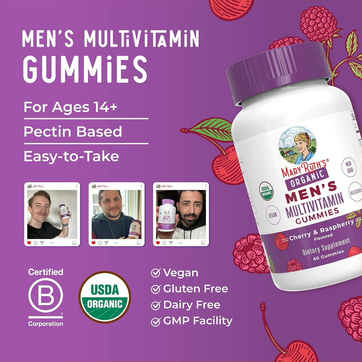 MaryRuth's Organics Men's Vitamin Gummy - USDA Organic, Vegan, Multivitamin for Immune Support, 60 Gummies - görsel 9