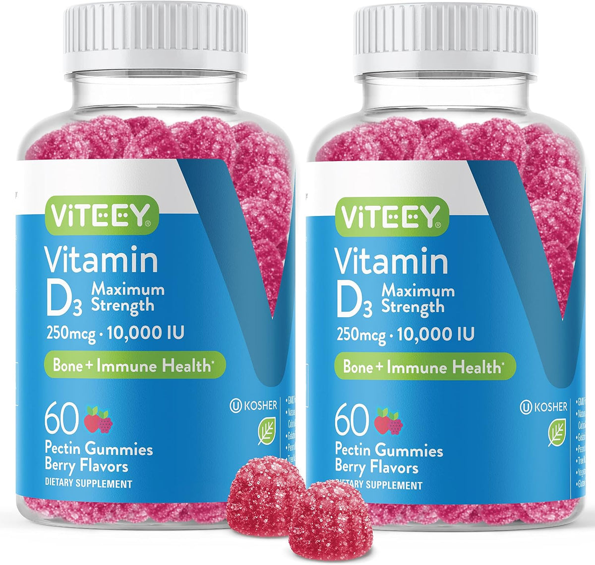 Viteey Vitamin D3 Gummies for Adults & Teens - 10,000 IU (250 µg) - Maximum Strength - Joint, Muscle & Immune Support - Vegetarian, Gelatine Free - 60 Count - görsel 7
