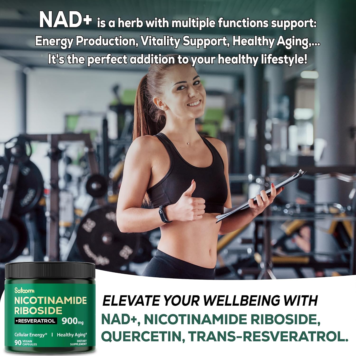 Satoomi NAD Supplement with Liposomal Nicotinamide Riboside 900 mg, Resveratrol, Quercetin – 90 Capsules - görsel 6