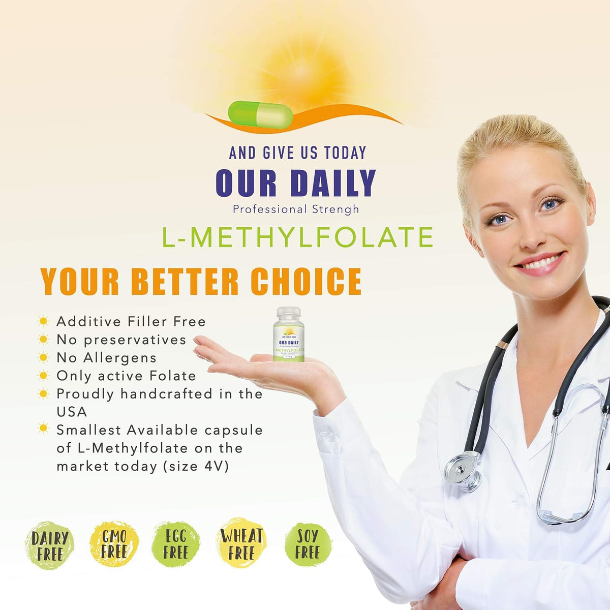 Daily Vites L-Methylfolate Supplement – 10 mg (10,000 mcg) – 5-MTHF Active Folate Capsules – 2 Month Supply - görsel 6