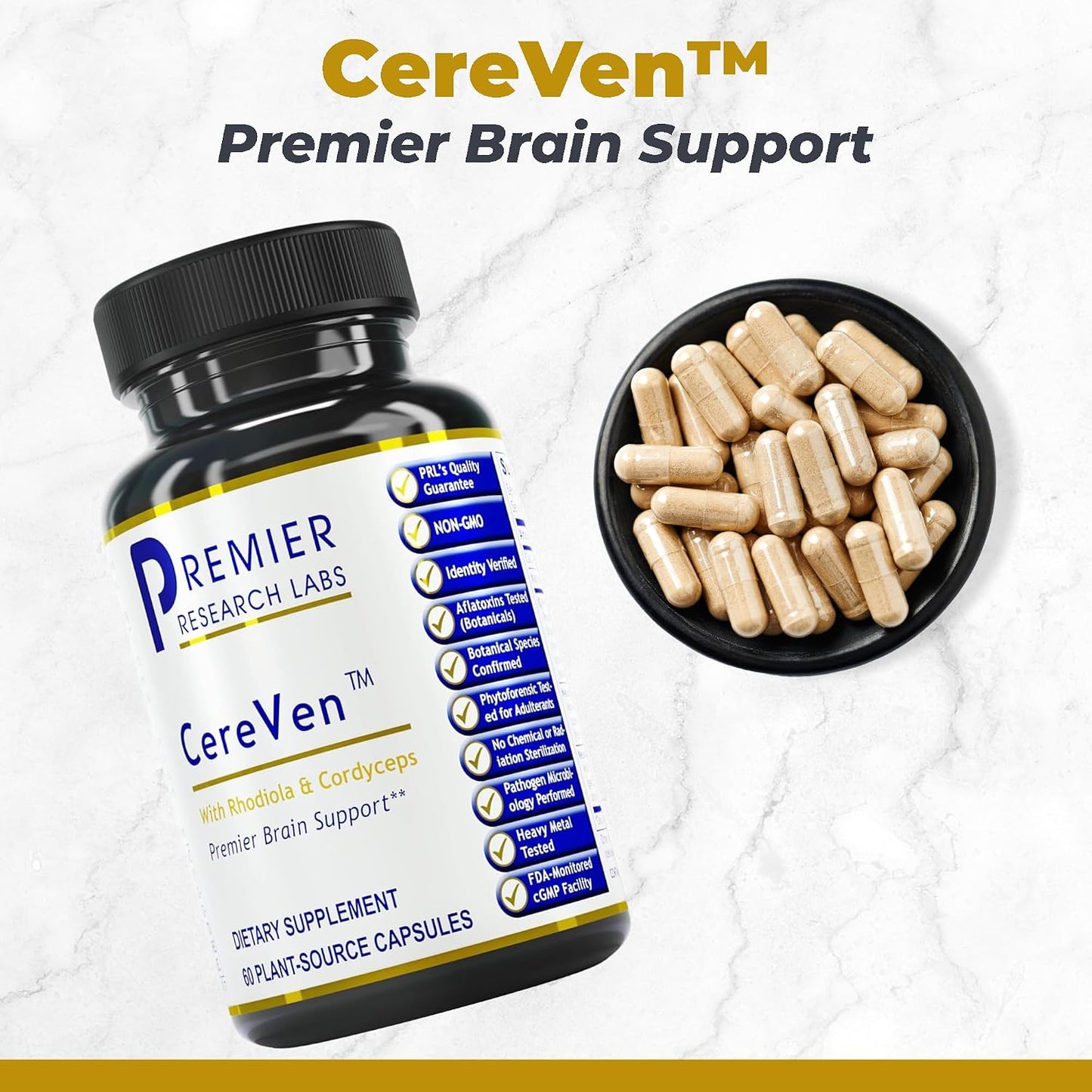 Premier Research Labs CereVen - Herbal Supplement with Rhodiola Rosea for Adaptogenic Support - 60 Vegetarian Capsules - görsel 2