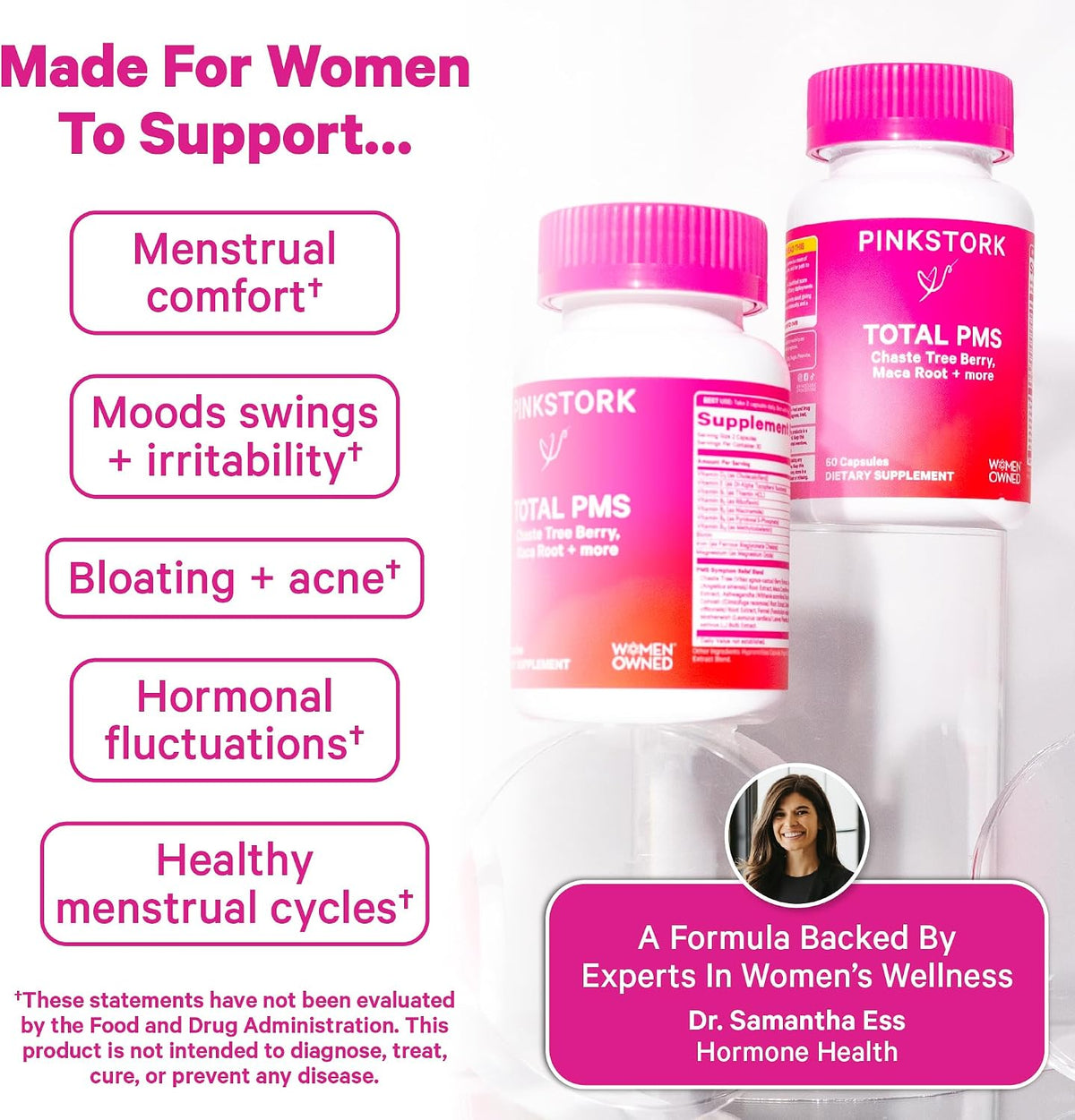Pink Stork PMS Supplement for Women – Vitex, Ashwagandha, Maca Root and 10 Vitamins and Minerals - görsel 3