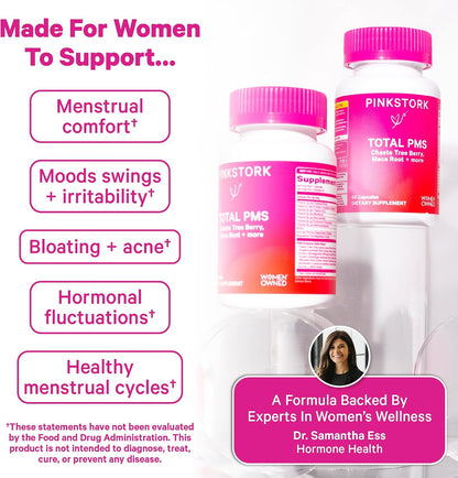 Pink Stork PMS Supplement for Women – Vitex, Ashwagandha, Maca Root and 10 Vitamins and Minerals