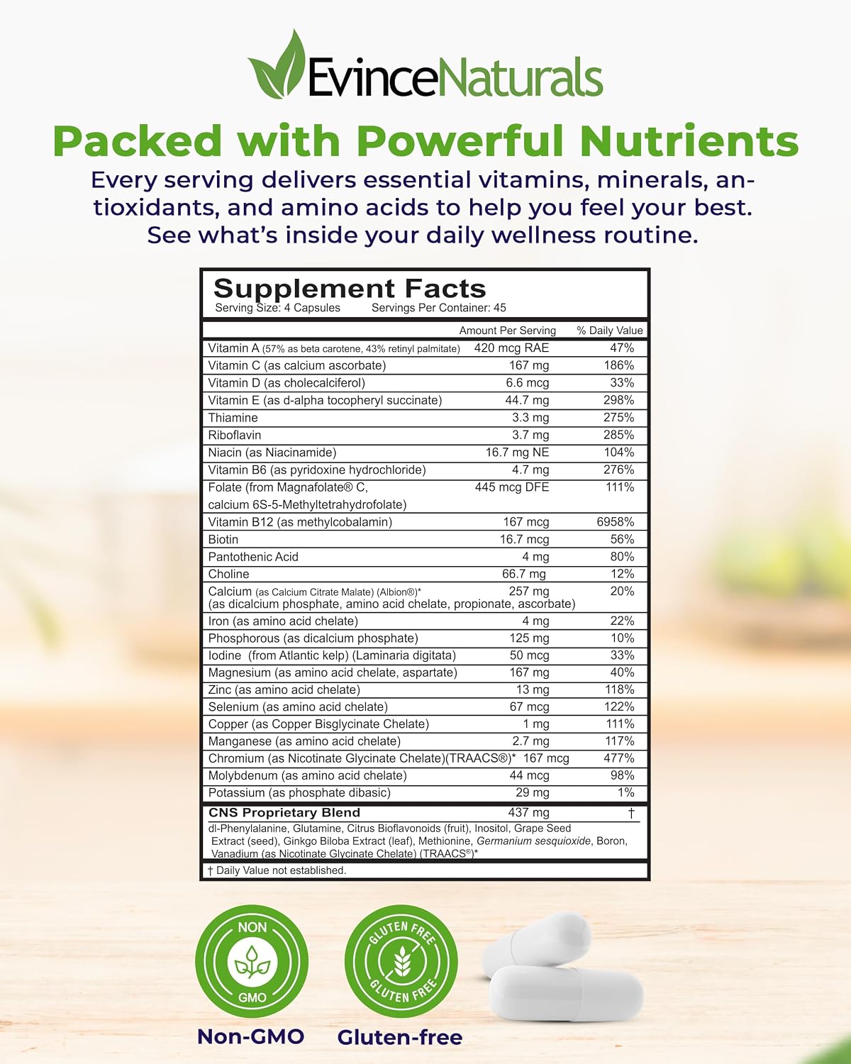 EP BalancePlus Multivitamin for Adults - Multivitamin for Men & Women with Vitamins and Minerals - Methyl Folate & Amino Acids for Nutritional Support - General Wellness Supplement, 180 Capsules - görsel 3