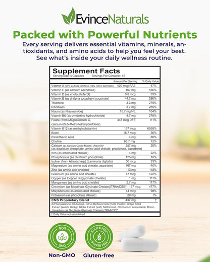 EP BalancePlus Multivitamin for Adults - Multivitamin for Men & Women with Vitamins and Minerals - Methyl Folate & Amino Acids for Nutritional Support - General Wellness Supplement, 180 Capsules