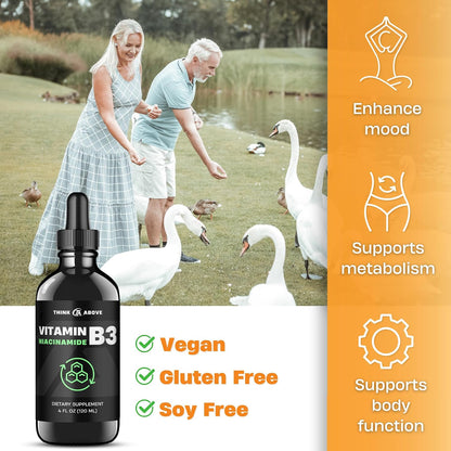 Think Above Vitamin B3 Niacinamide Liquid – Non-Flush Form of Vitamin B3 – Convenient Niacinamide Drops for Women and Men – Easy-to-Swallow 60 ml Bottle